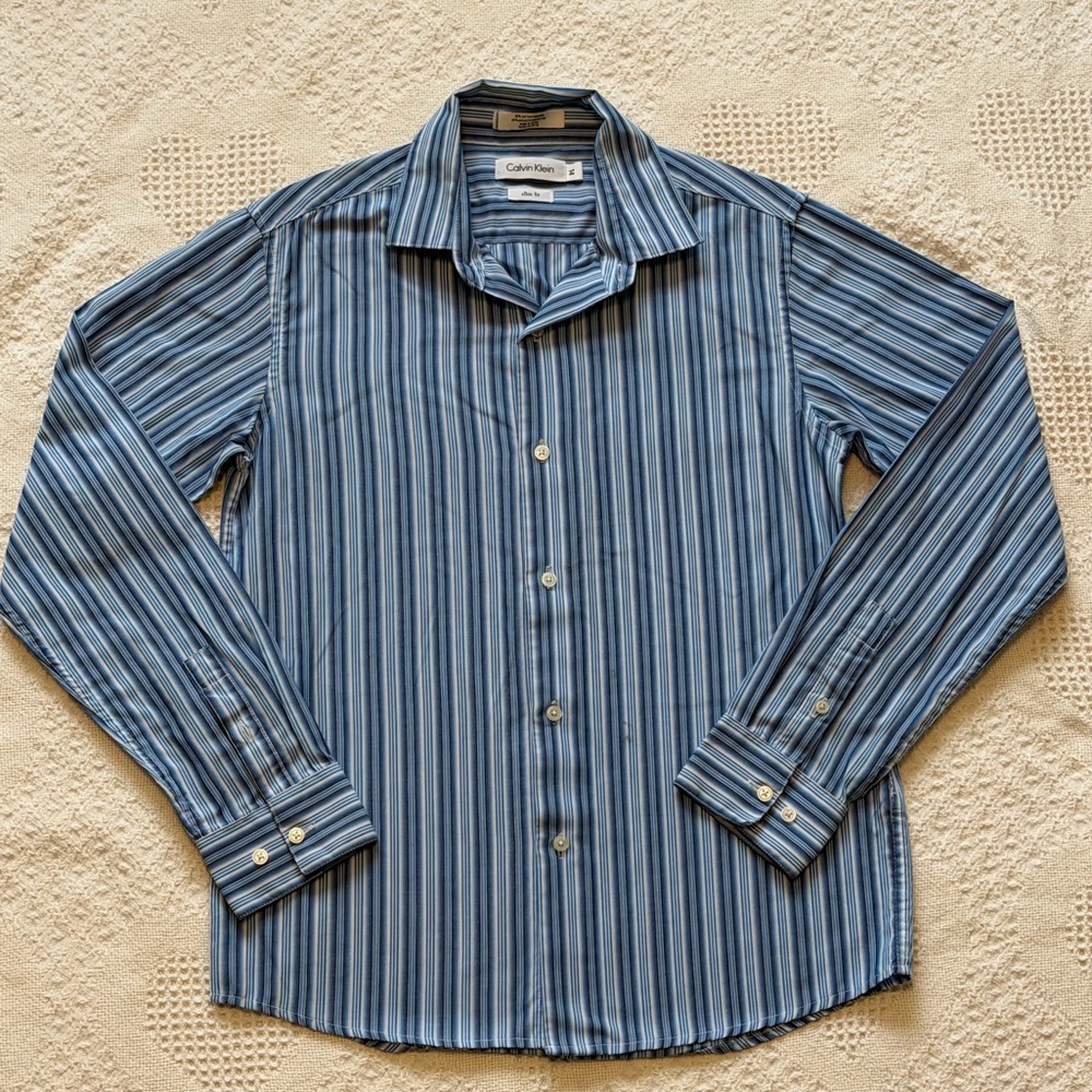 Calvin Klein Men's Blue Multi-Stripe Dress Shirt